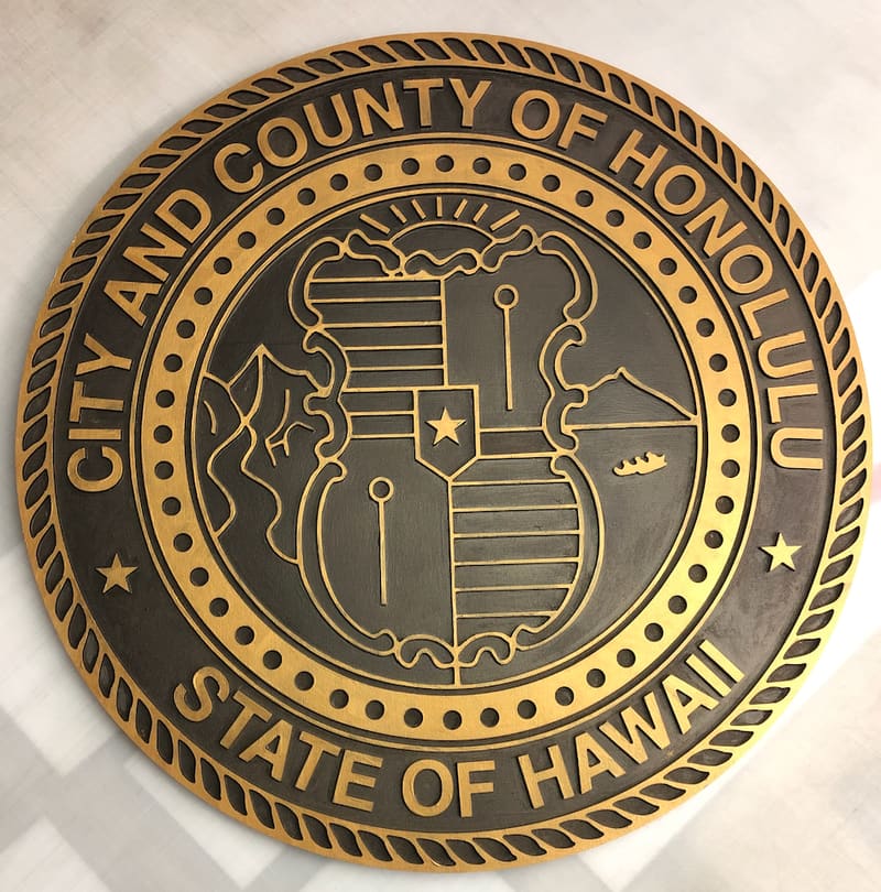 City and County of Honolulu seal routed in 3D with a bronze finish