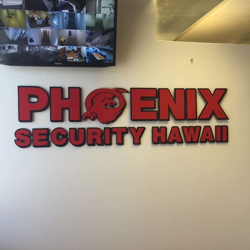 Phoenix Security Hawaii dimensional lobby sign in red and black