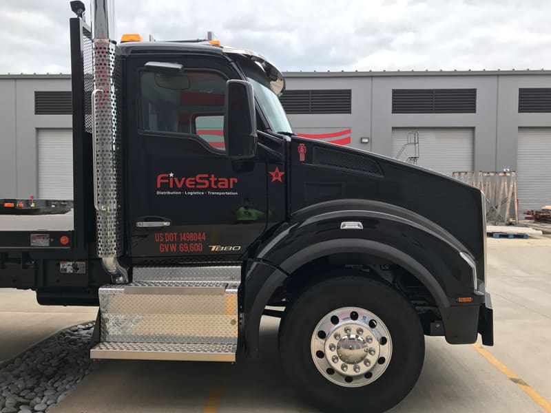 FiveStar Kenworth semi truck cab with cut-vinyl door logo and lettering
